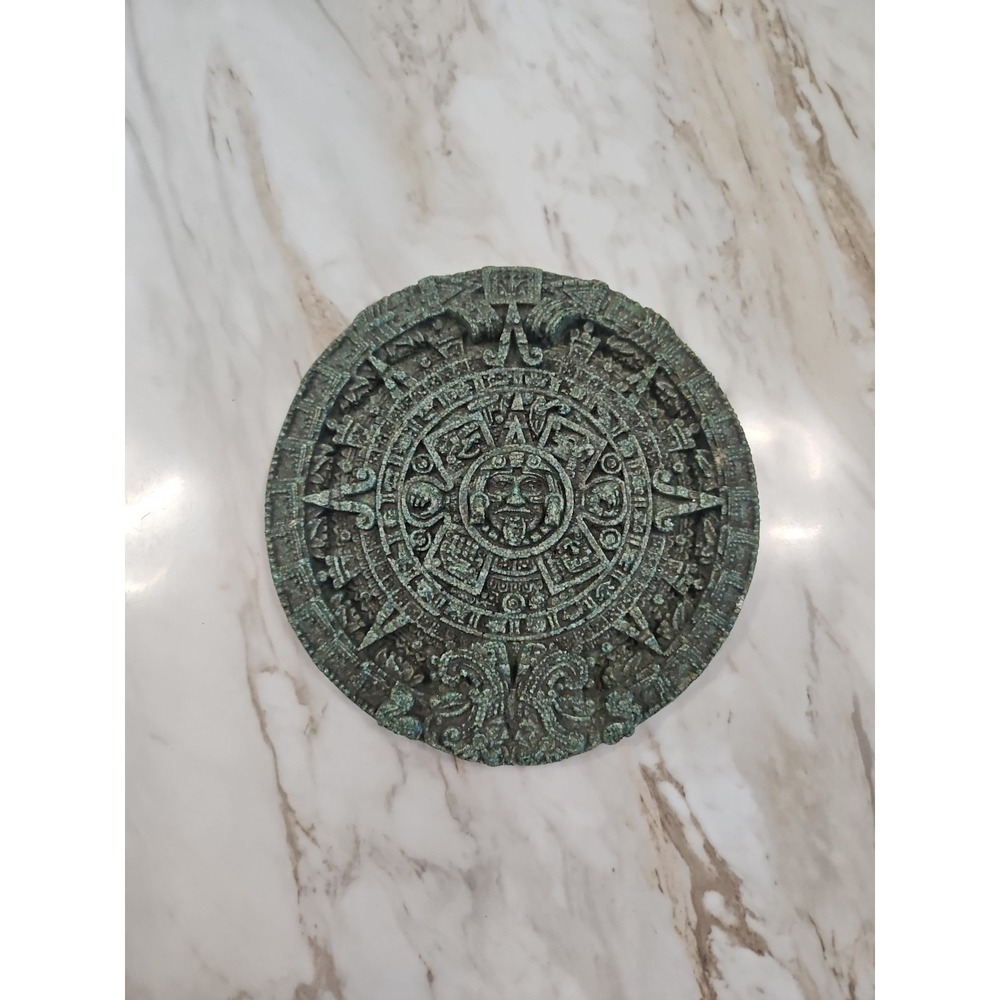 Vintage Mayan Aztec Sun Calendar Crush Malachite Stone Mexican Wall Hanging Art